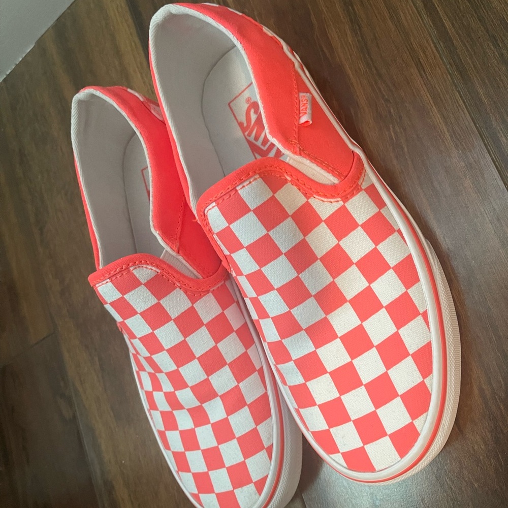Vans Checkerboard Classic Slip on, Neon Pink/Orange Size 7, worn once